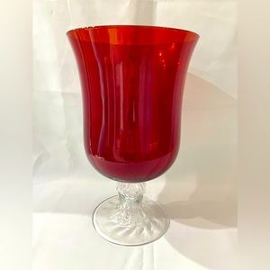 Vintage red glass bowl with clear ball stem